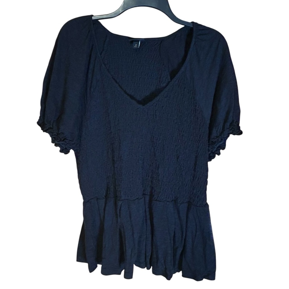 Torrid Black Smocked Peplum Top Women’s 2X Short Sleeve V-Neck Cotton‎ Modal